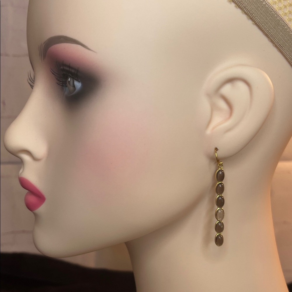 Smoky Quartz drop dangle earrings set in 18kyg over 925 silver 2” nwt
